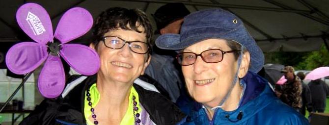 A pair of women participate in the annual Alzheimer's Association fundraising walk